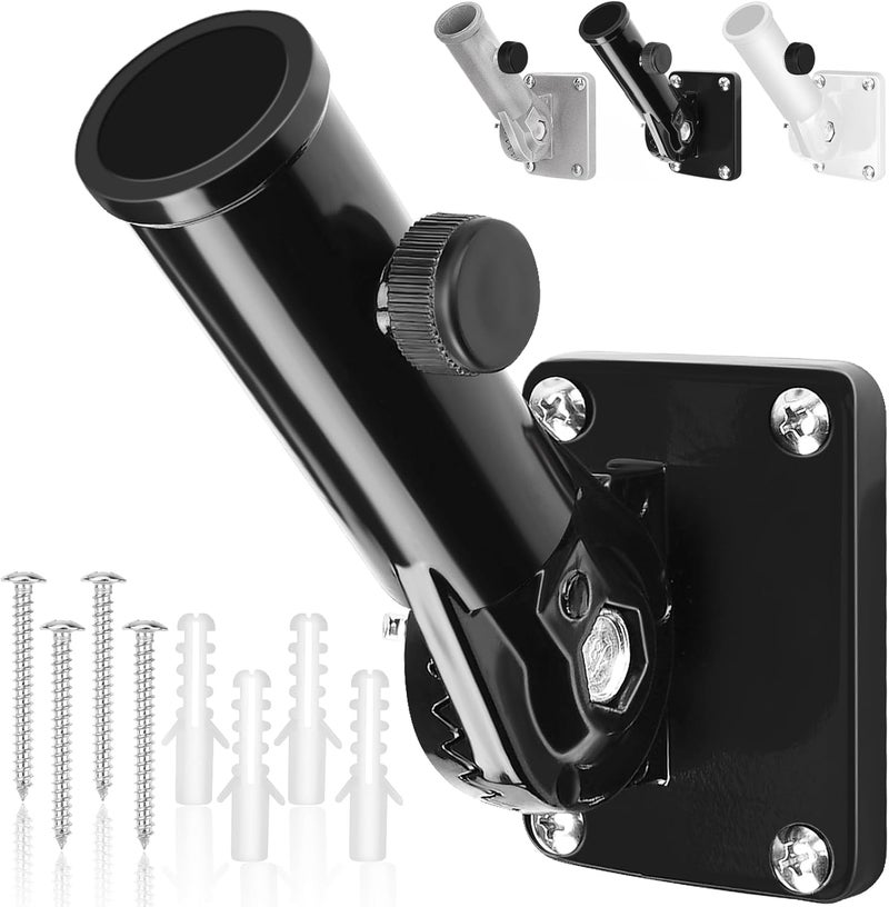 HPGOED Flag Pole Holder, Outside House Flag Pole Bracket, Heavy Duty Metal Flag Pole Mount, Aluminum Alloy Mounting Brackets, Adjustable Outdoor Flag Holder- Strong Rust Free, Multi-Position 1 inch Black - Image 1